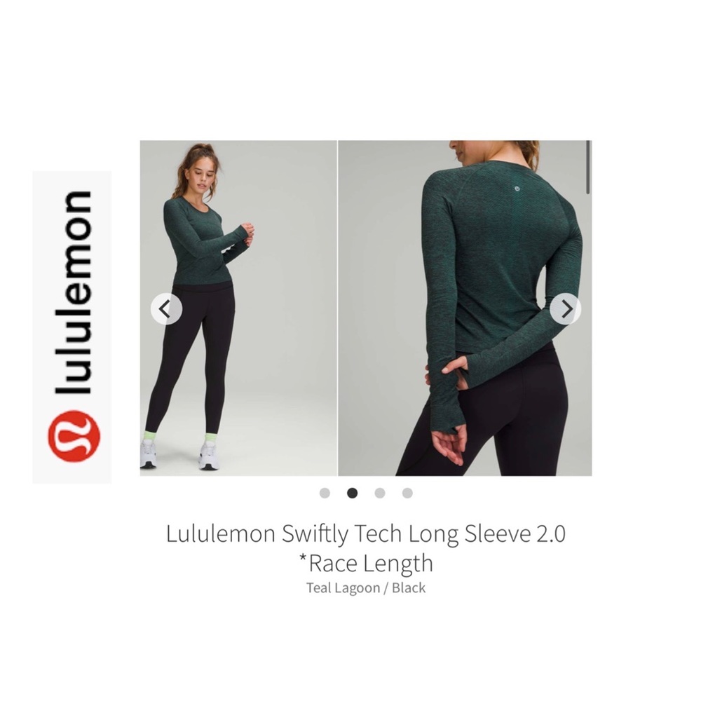 Lululemon Swiftly 2.0 Race Length Top. Long Sleeve Teal Lagoon/Black. Size 14